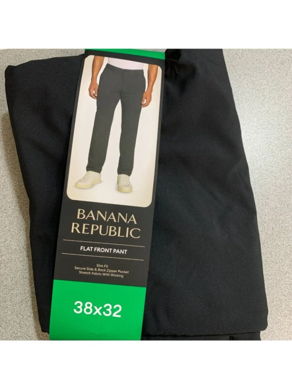 NWT Banana Republic Men's 38x32 Flat Front Tech Pants Black Slim Fit Stretch